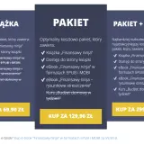 Trzy kolumny z ofertami: Książka, Pakiet, Pakiet + Kurs, z cenami i zawartością.