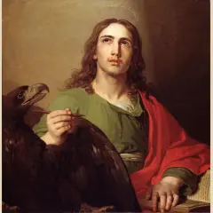 Święty Jan z orłem, jednym z symboli ewangelistów, pisze swoje dzieło. Orzeł symbolizuje boską naturę Chrystusa i wzniosłość Ewangelii.