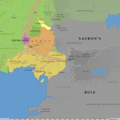 Mapa Śródziemia: gdzie był Gondor? Widzimy tu krainy takie jak Rohan, Mordor, Numenor, a także miasta jak Minas Tirith.