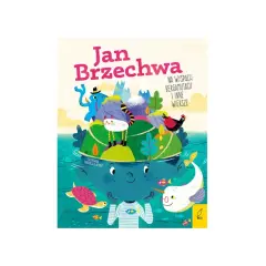 Okładka książki Jana Brzechwy "Na wyspach bergamutach i inne wiersze". Wesoła ilustracja z fantastycznymi stworzeniami i krajobrazami.