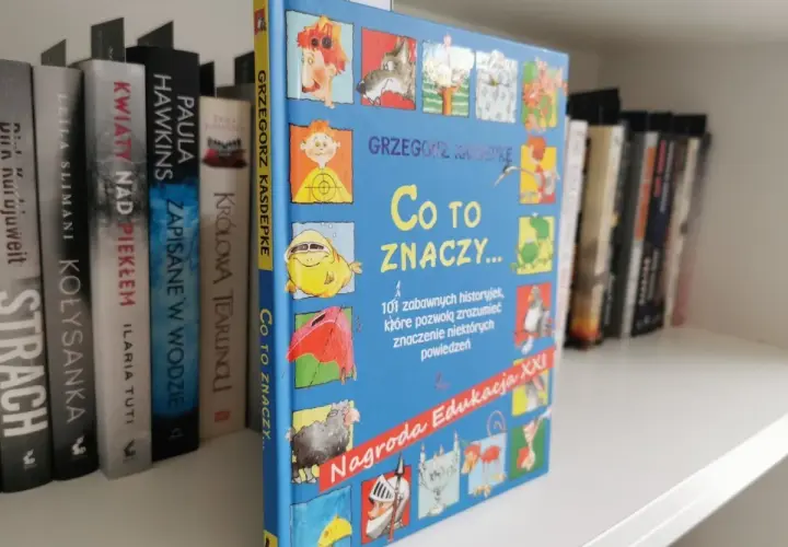 Recenzja książki Grzegorza Kasdepke "Co to znaczy...". Kolorowa okładka z zabawnymi ilustracjami zapowiada 101 historii, które pomogą zrozumieć znaczenie słów.