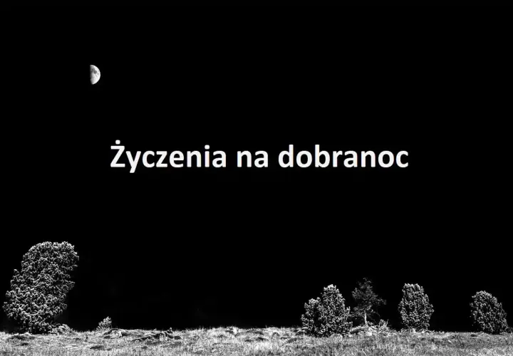 Nocne niebo z księżycem i życzenia na dobranoc. Może to wiersz na dobranoc dla ukochanej osoby.