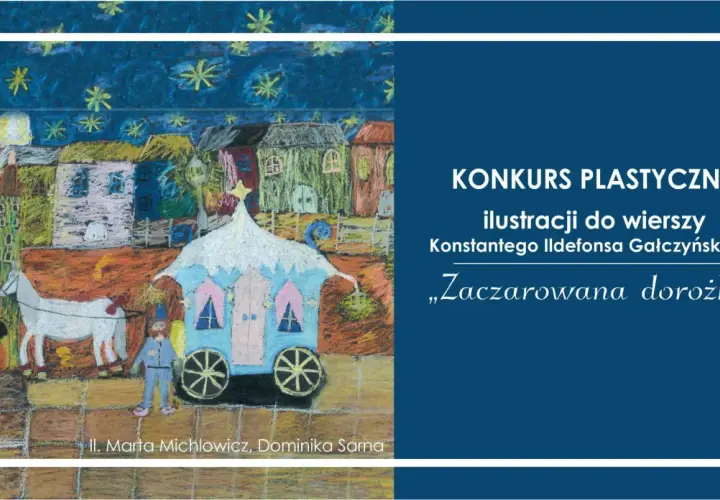Ilustracja do wiersza „Zaczarowana dorożka” Konstantego Ildefonsa Gałczyńskiego. Kolorowa, dziecięca wizja magicznej podróży.