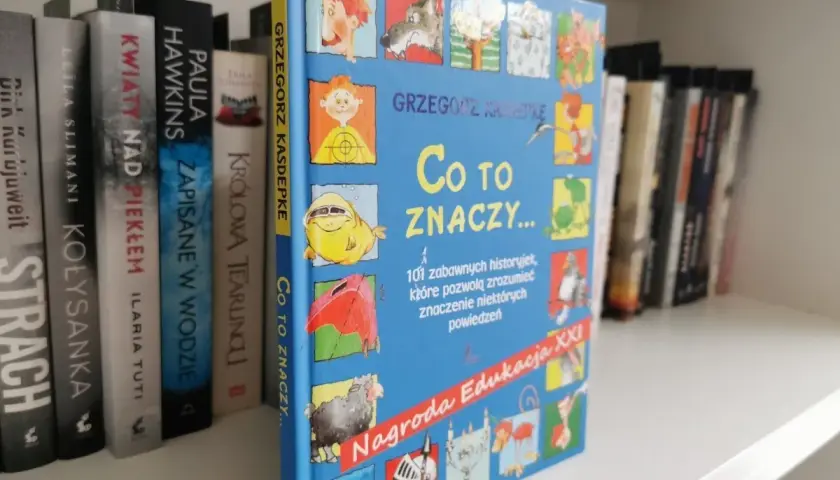 Recenzja książki Grzegorza Kasdepke "Co to znaczy...". Kolorowa okładka z zabawnymi ilustracjami zapowiada 101 historii, które pomogą zrozumieć znaczenie słów.