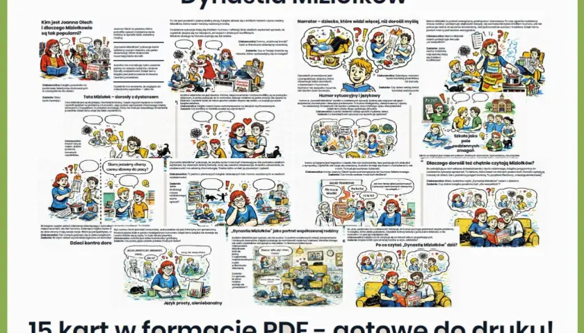 Recenzja książki "Dynastia Miziołków" – ilustrowane karty PDF z humorem i mądrością o rodzinie.