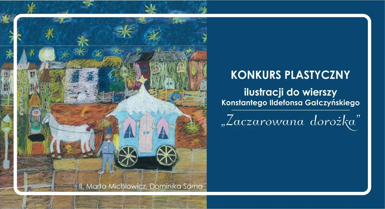 Ilustracja do wiersza „Zaczarowana dorożka” Konstantego Ildefonsa Gałczyńskiego. Kolorowa, dziecięca wizja magicznej podróży.