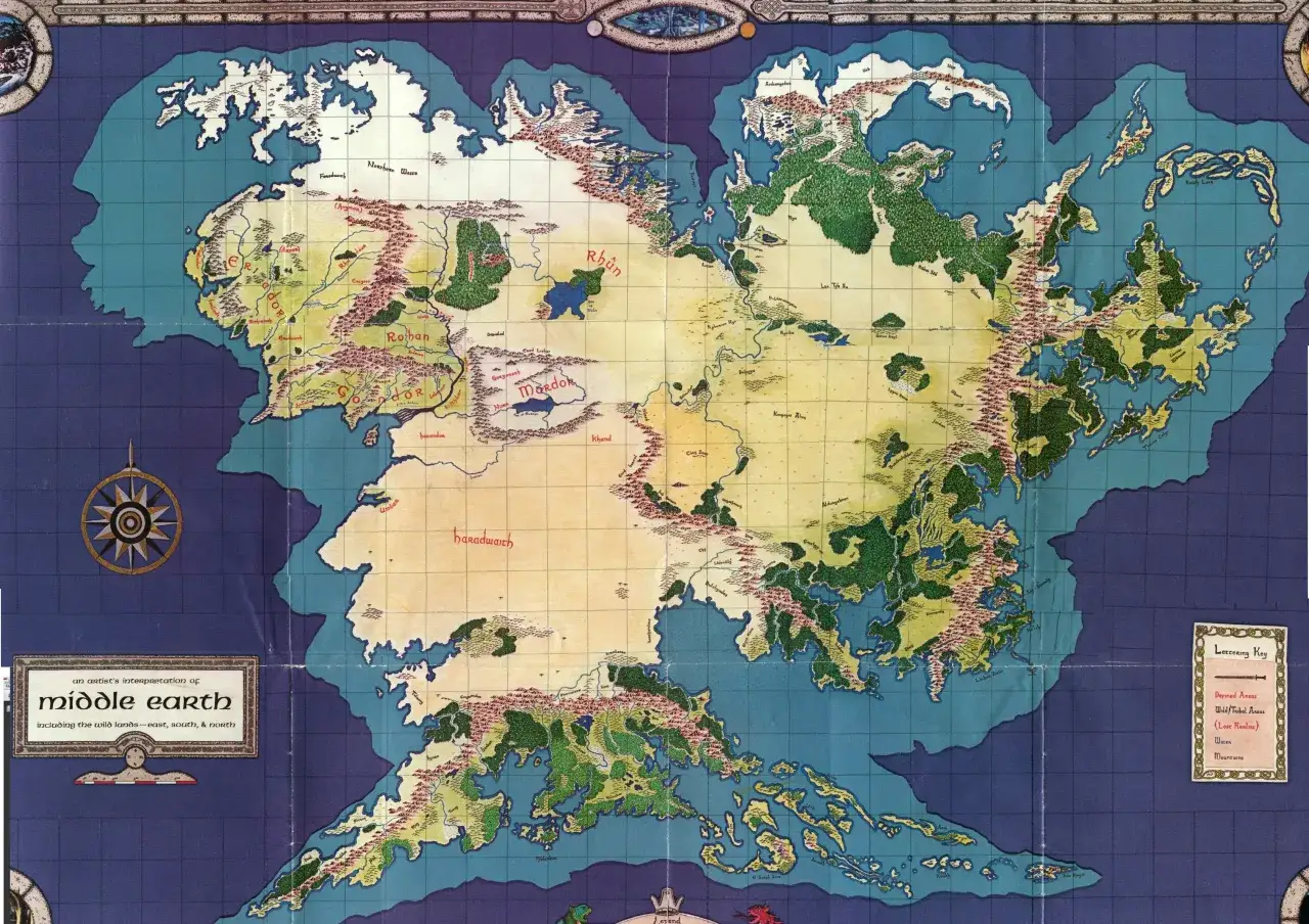 Mapa Śr&oacute;dziemia, krainy z książki 