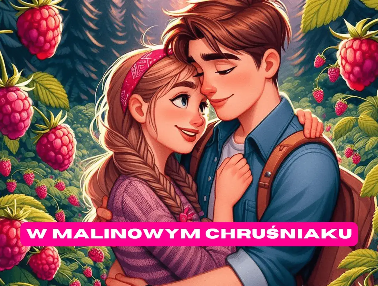 Zakochani w malinowym chruśniaku, otoczeni soczystymi owocami. Ich miłość kwitnie wśród leśnych drzew.
